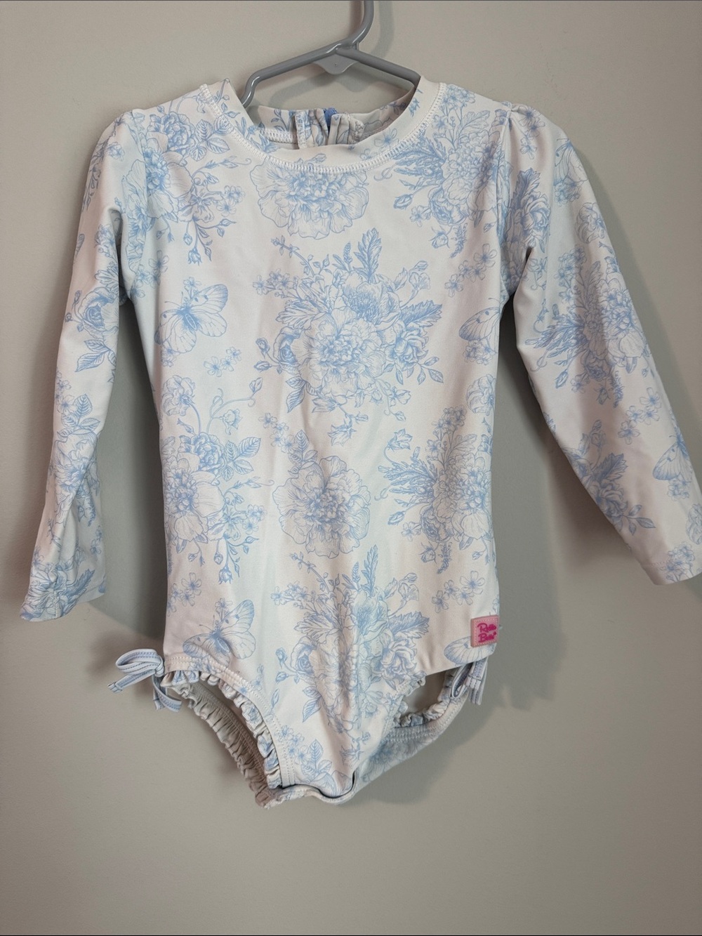 Ruffle Butts Light Blue Floral Long-Sleeve One-Piece